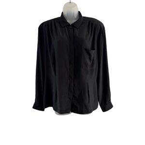 Christian Dior Chemises Shirt Womens 16 Black Button Front Long Sleeve Pocket